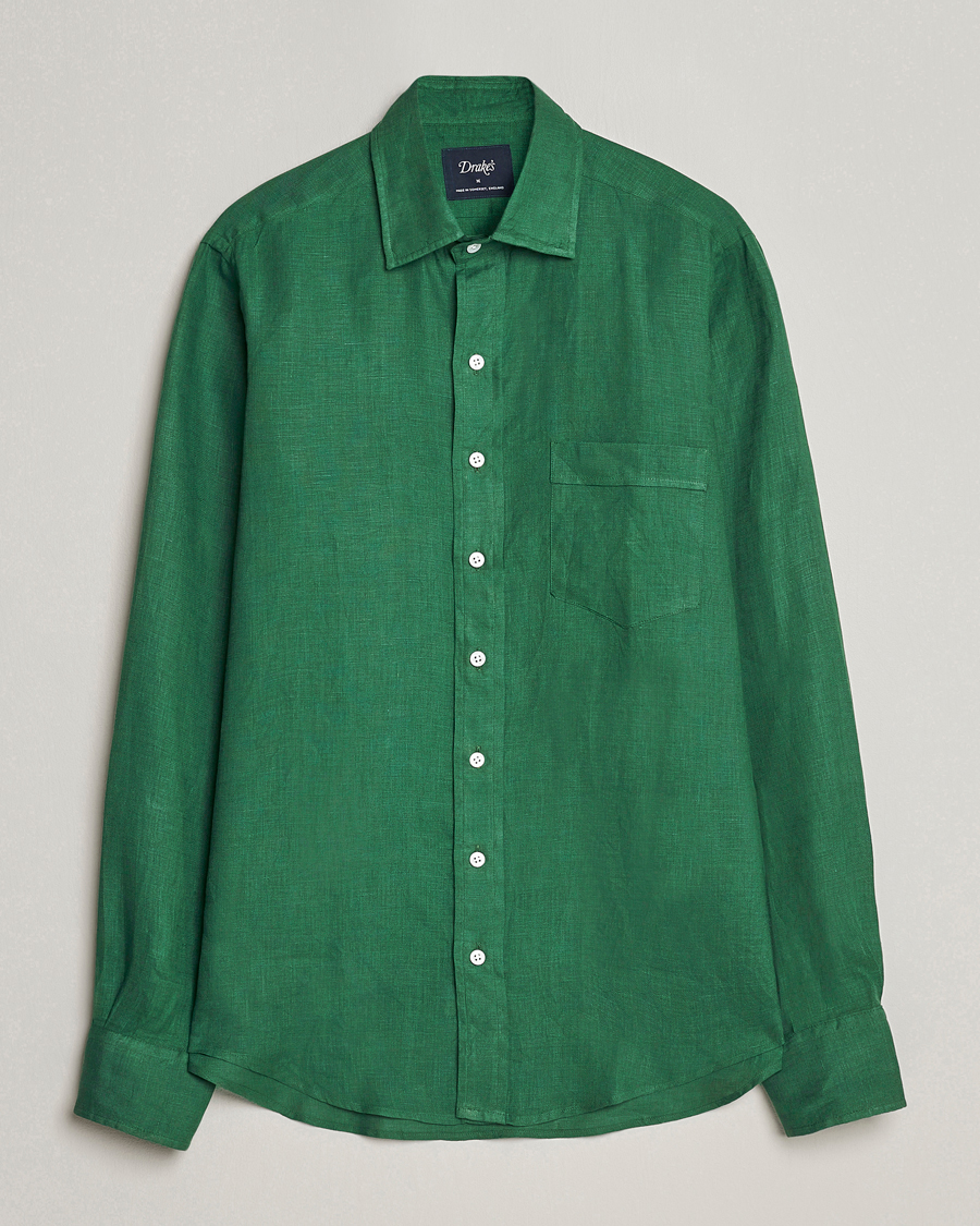 Men | Shirts | Drake's | Linen Summer Shirt Green