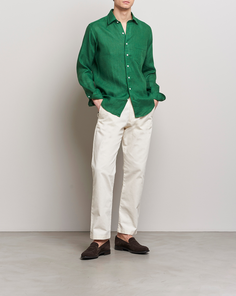 Men | Shirts | Drake's | Linen Summer Shirt Green