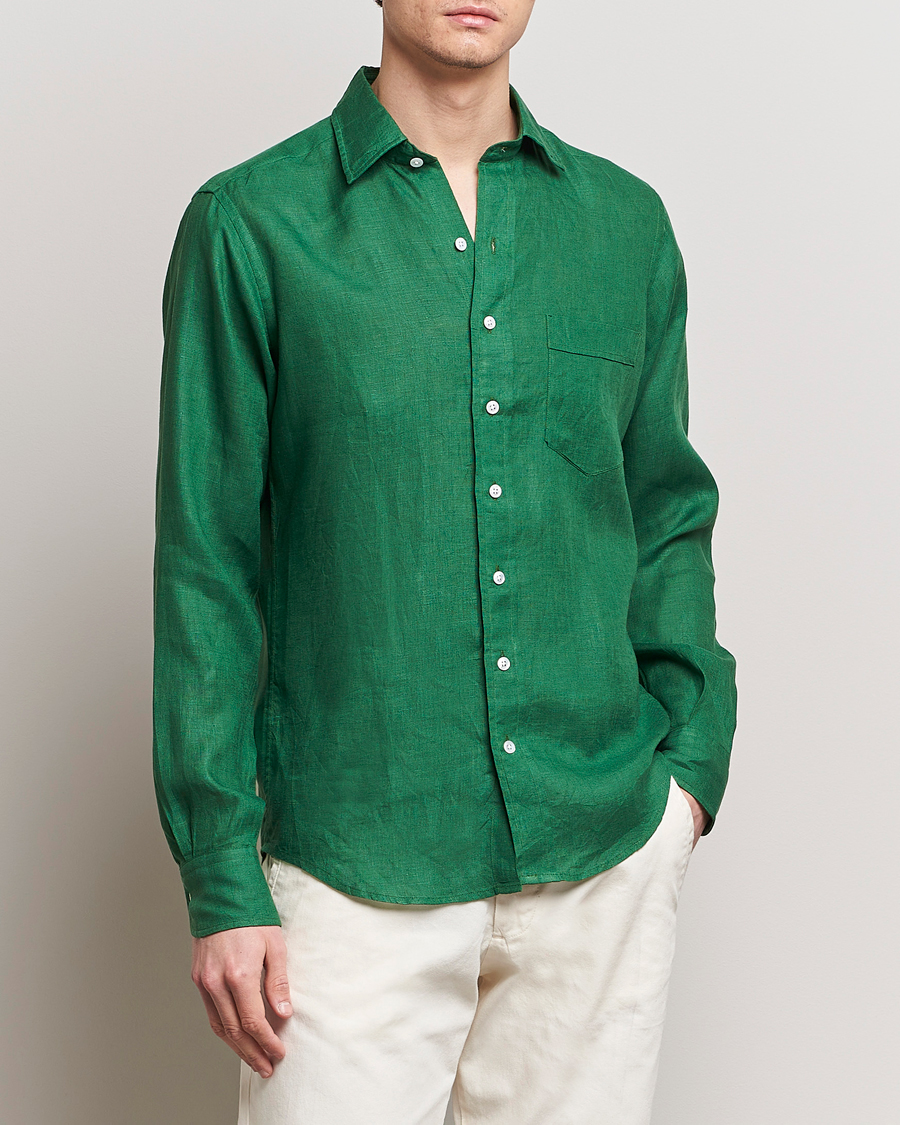 Men | Linen Shirts | Drake's | Linen Summer Shirt Green