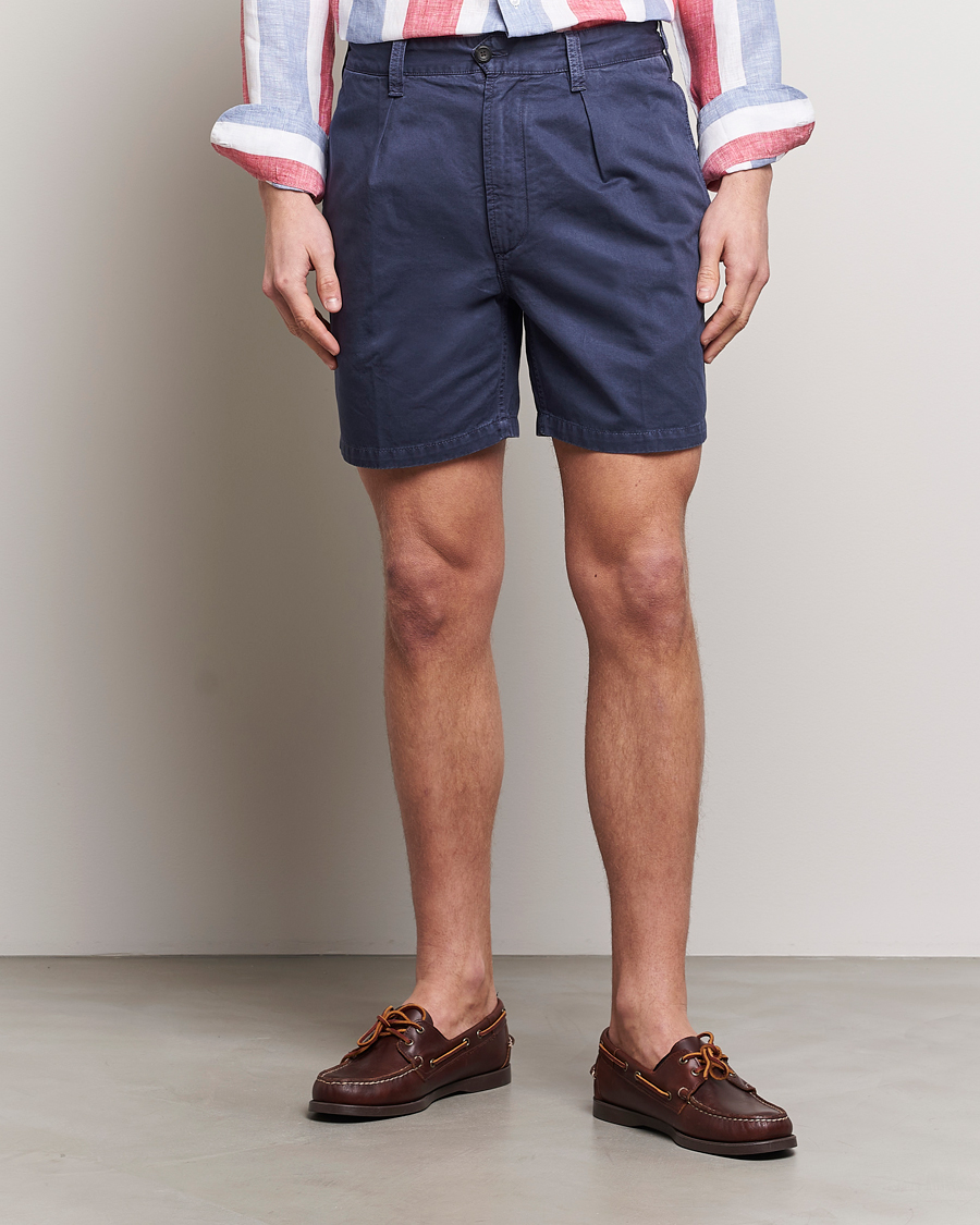 Men | Preppy Authentic | Drake's | Cotton Twill Chino Shorts Washed Navy