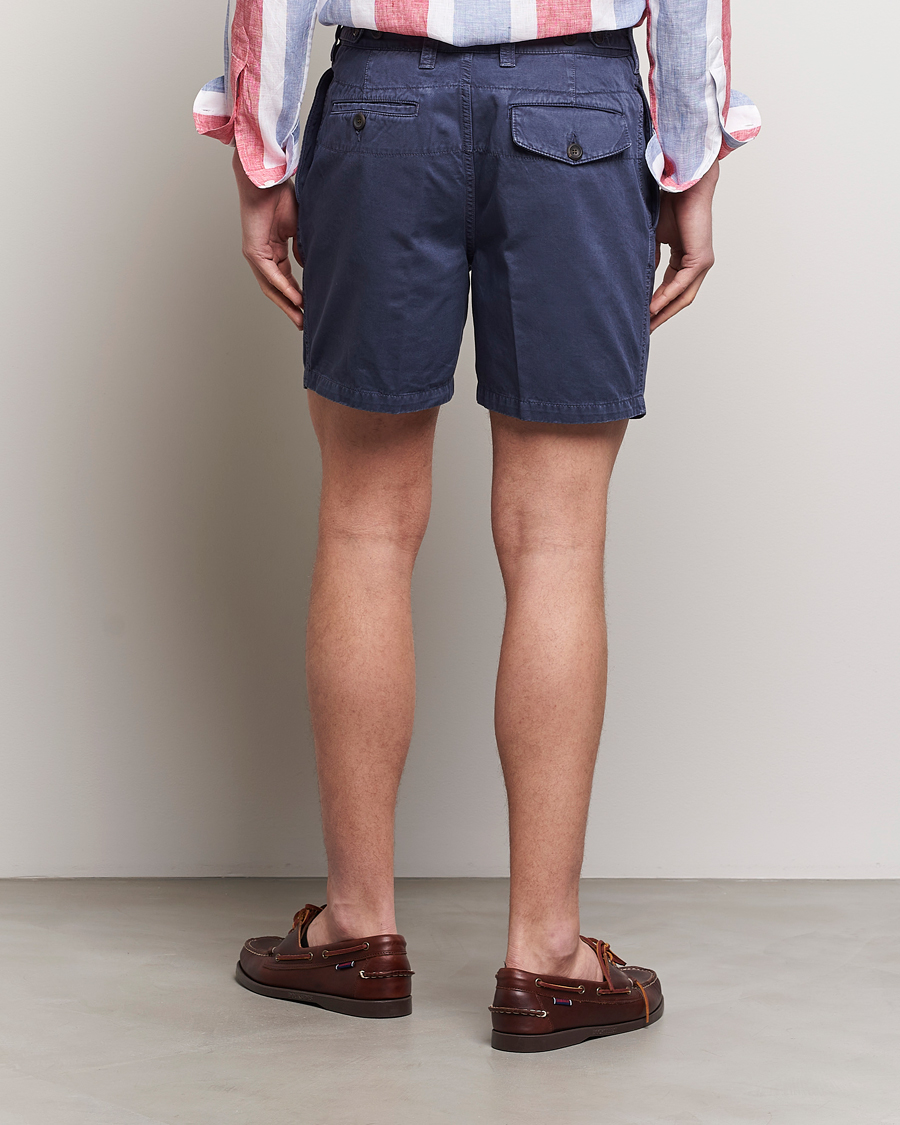 Men | Shorts | Drake's | Cotton Twill Chino Shorts Washed Navy