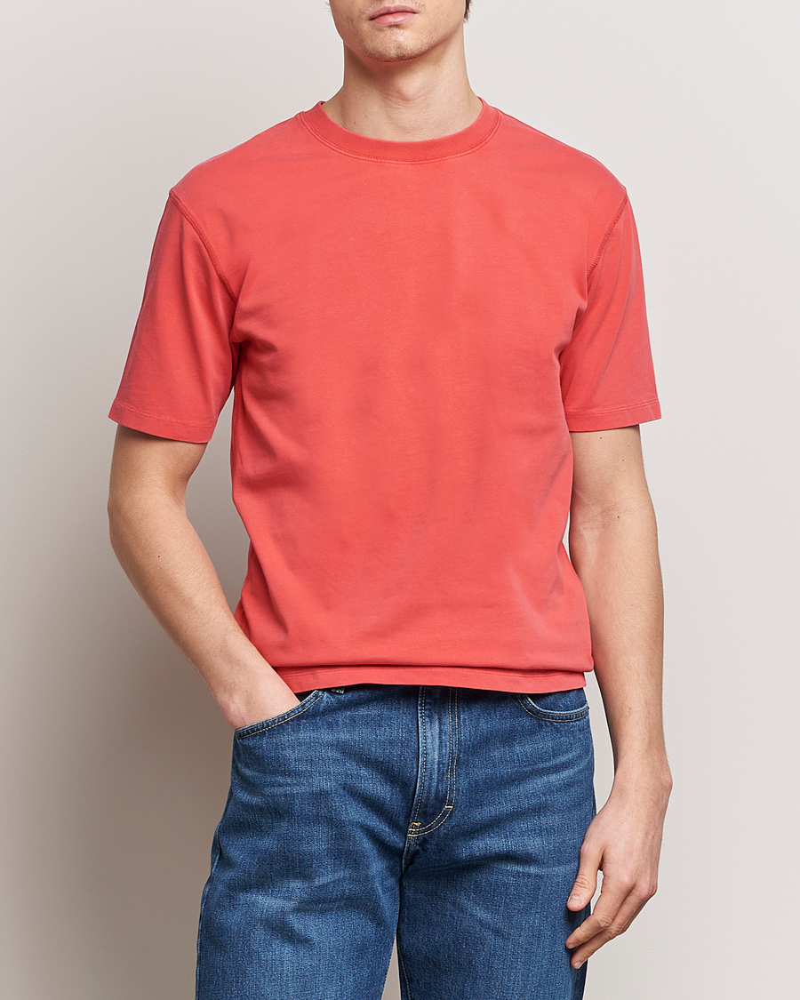Men | Short Sleeve T-shirts | Drake's | Washed Hiking T-Shirt Red