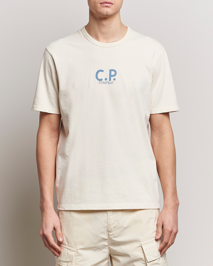 Men | Short Sleeve T-shirts | C.P. Company | Short Sleeve Jersey Guscette Logo T-Shirt Natural