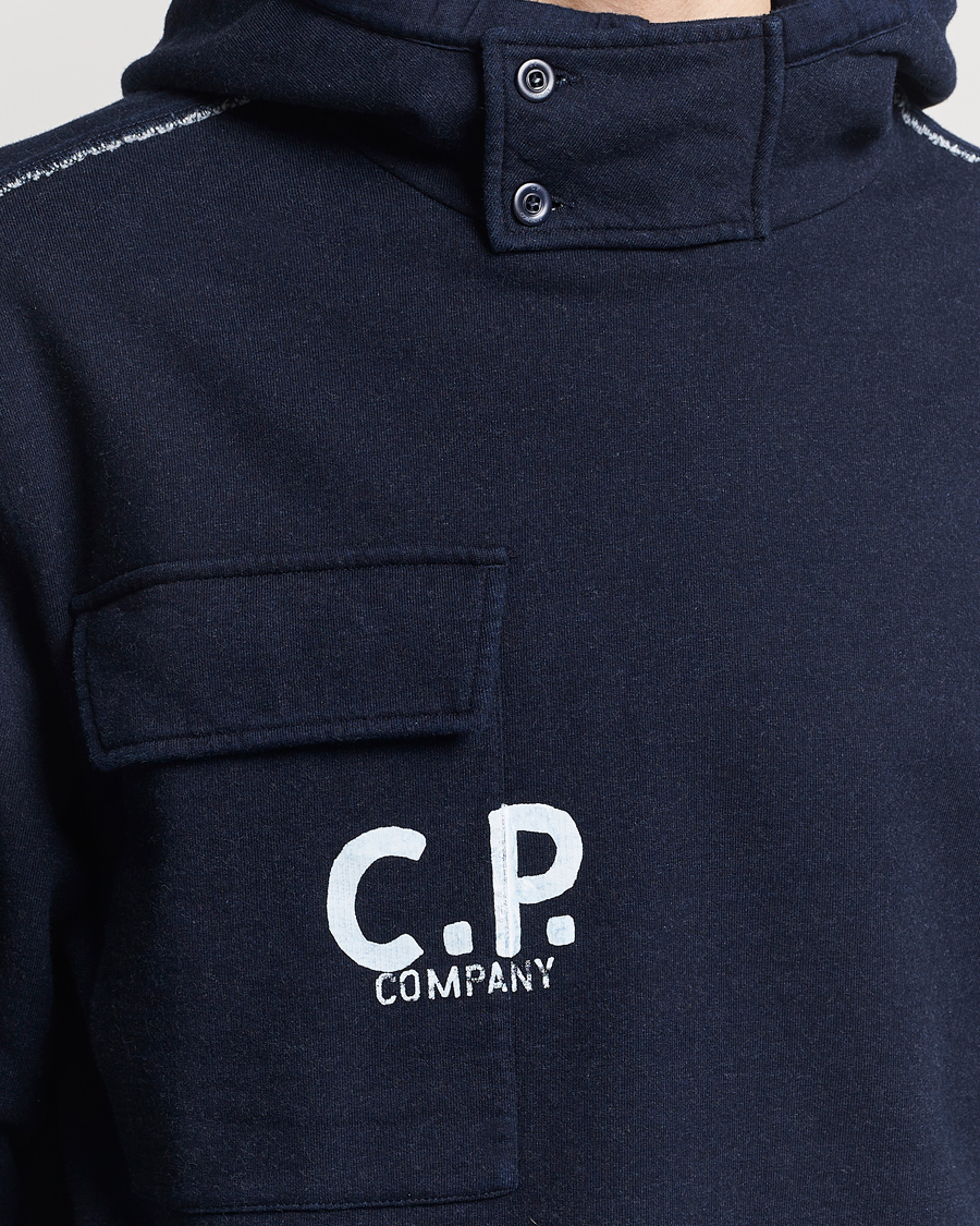 Men | Sweaters & Knitwear | C.P. Company | Washed Indigo Fleece Hooded Sweatshirt Navy