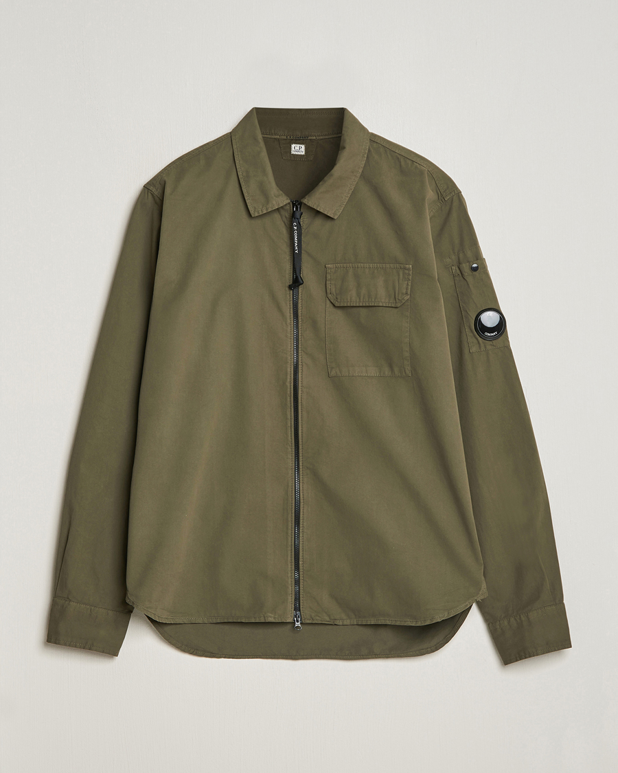 Men | Shirts | C.P. Company | Garment Dyed Gabardine Zip Shirt Jacket Army