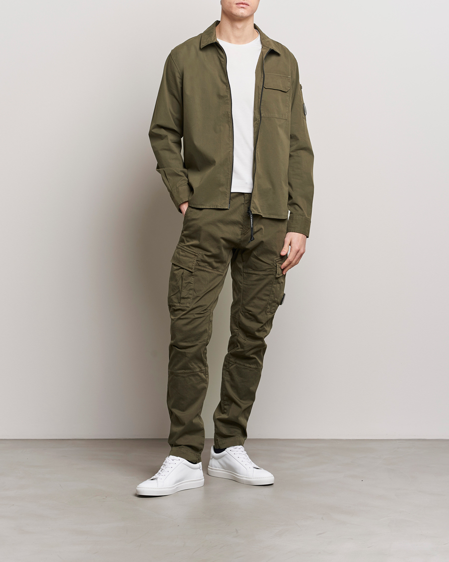 Men | Shirts | C.P. Company | Garment Dyed Gabardine Zip Shirt Jacket Army
