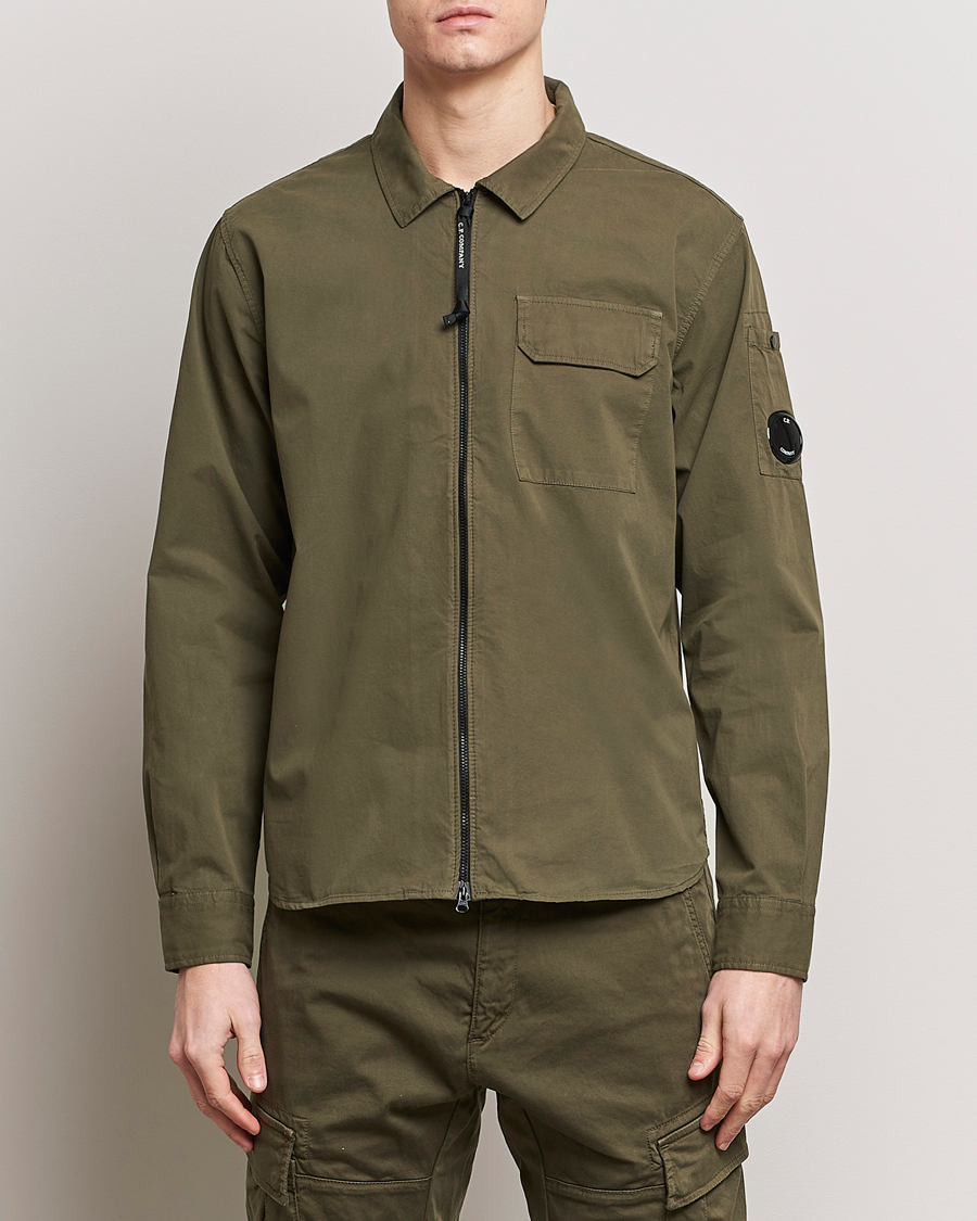 Men | Shirts | C.P. Company | Garment Dyed Gabardine Zip Shirt Jacket Army