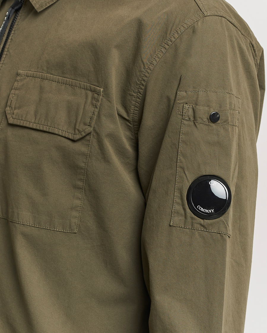 Men | Shirts | C.P. Company | Garment Dyed Gabardine Zip Shirt Jacket Army