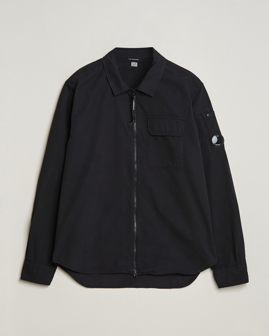 Men | Shirts | C.P. Company | Garment Dyed Gabardine Zip Shirt Jacket Black