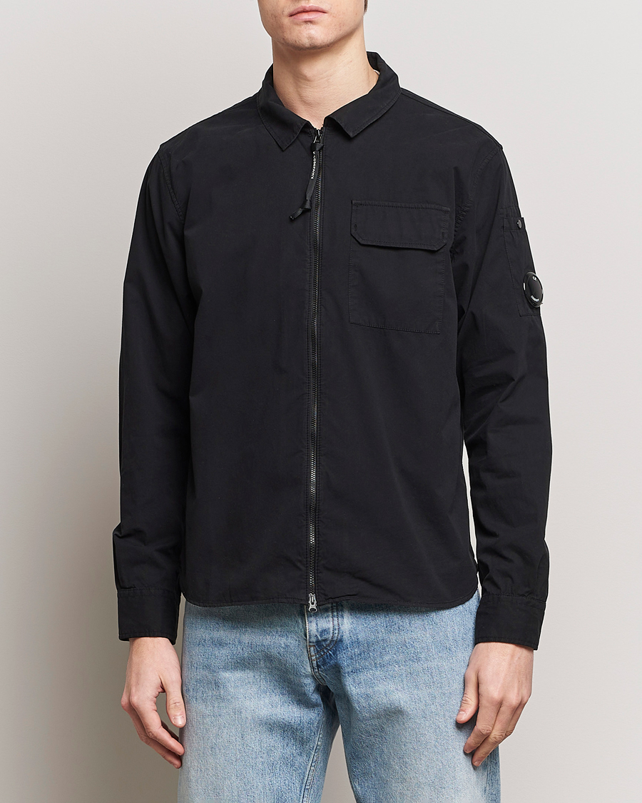 Men | Overshirts | C.P. Company | Garment Dyed Gabardine Zip Shirt Jacket Black
