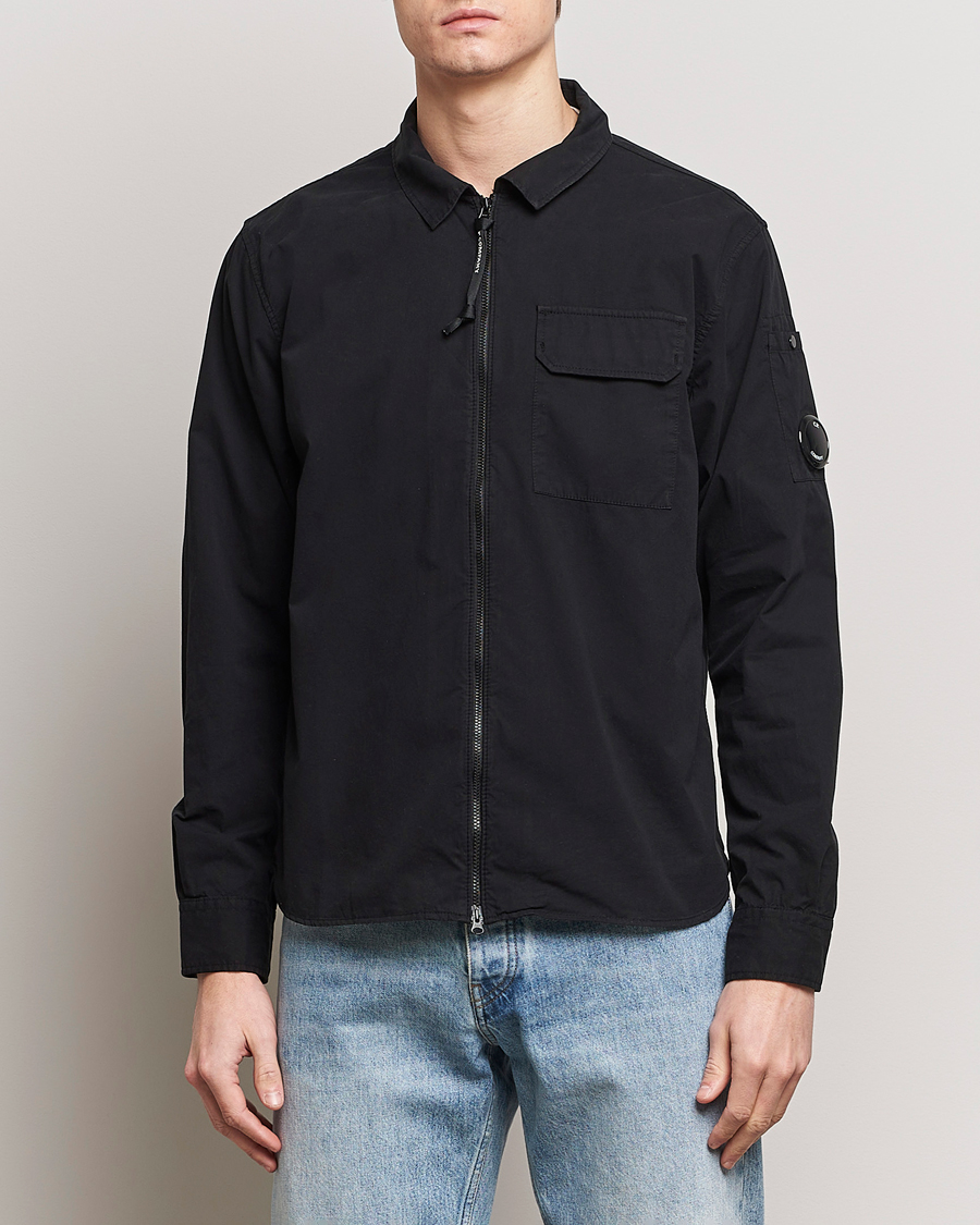 Men | Shirts | C.P. Company | Garment Dyed Gabardine Zip Shirt Jacket Black