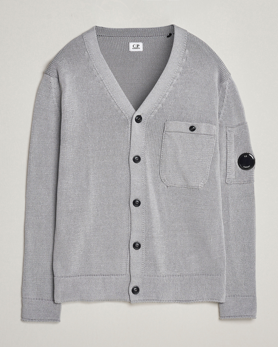 Men | Sweaters & Knitwear | C.P. Company | Compact Cotton Lens Cardigan Light Grey