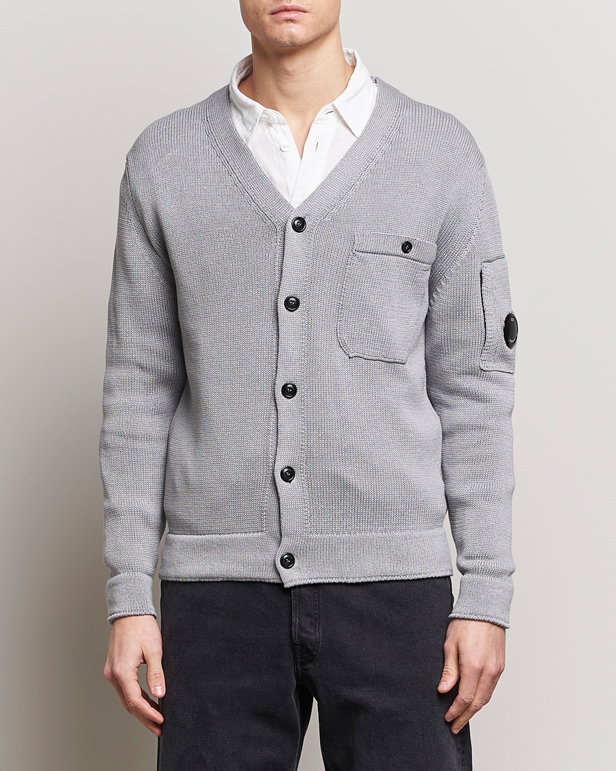 Men | Sweaters & Knitwear | C.P. Company | Compact Cotton Lens Cardigan Light Grey