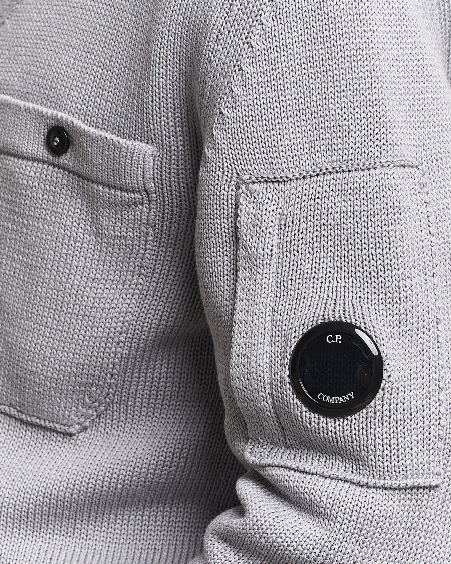 Men | Sweaters & Knitwear | C.P. Company | Compact Cotton Lens Cardigan Light Grey