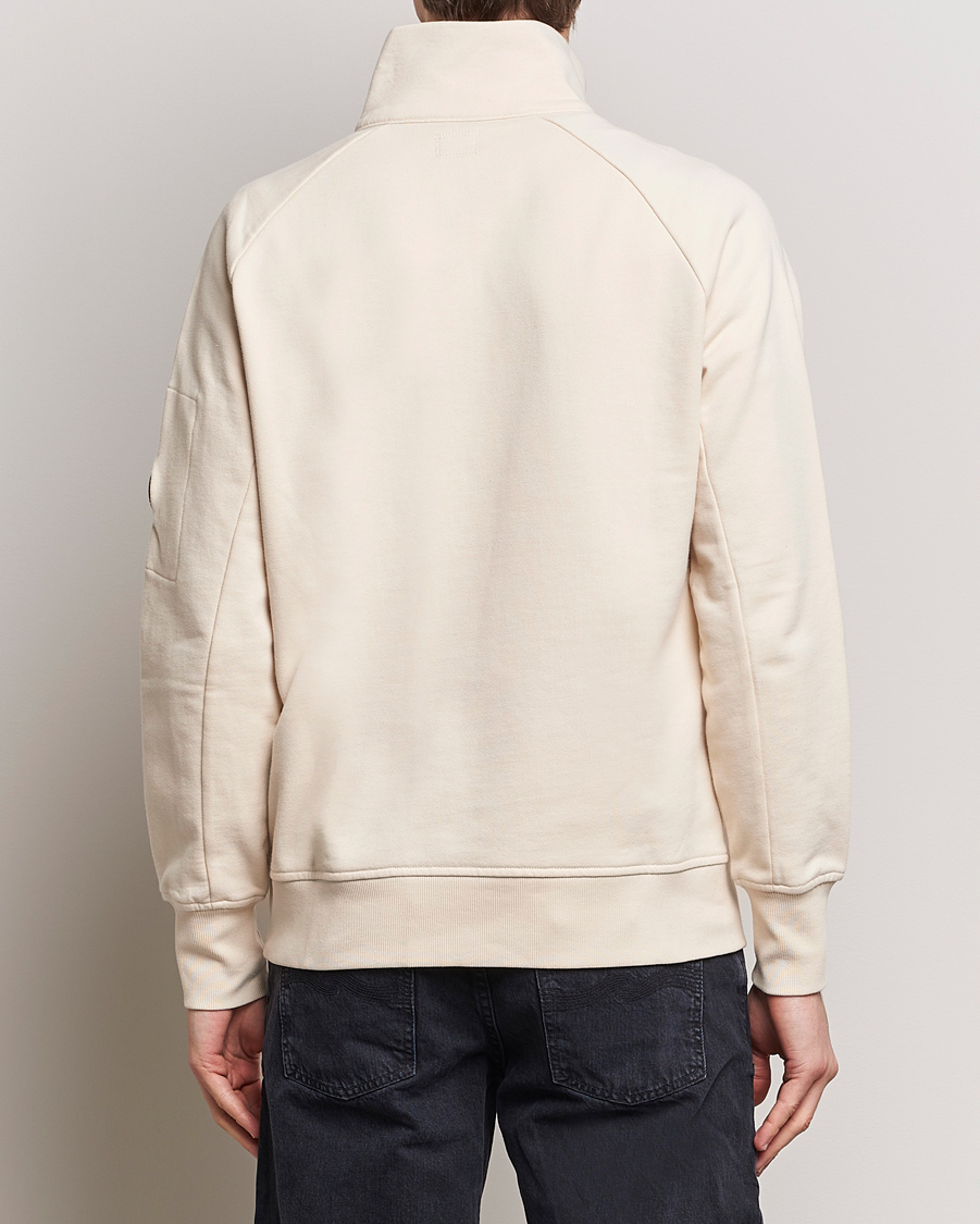 Men | Sweaters & Knitwear | C.P. Company | Diagonal Raised Fleece Half Zip Goggle Hoodie Ecru