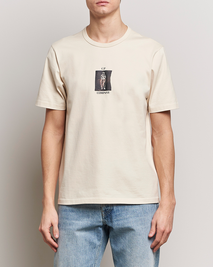 Men | Short Sleeve T-shirts | C.P. Company | Mercerized Heavy Cotton Back Logo T-Shirt Ecru