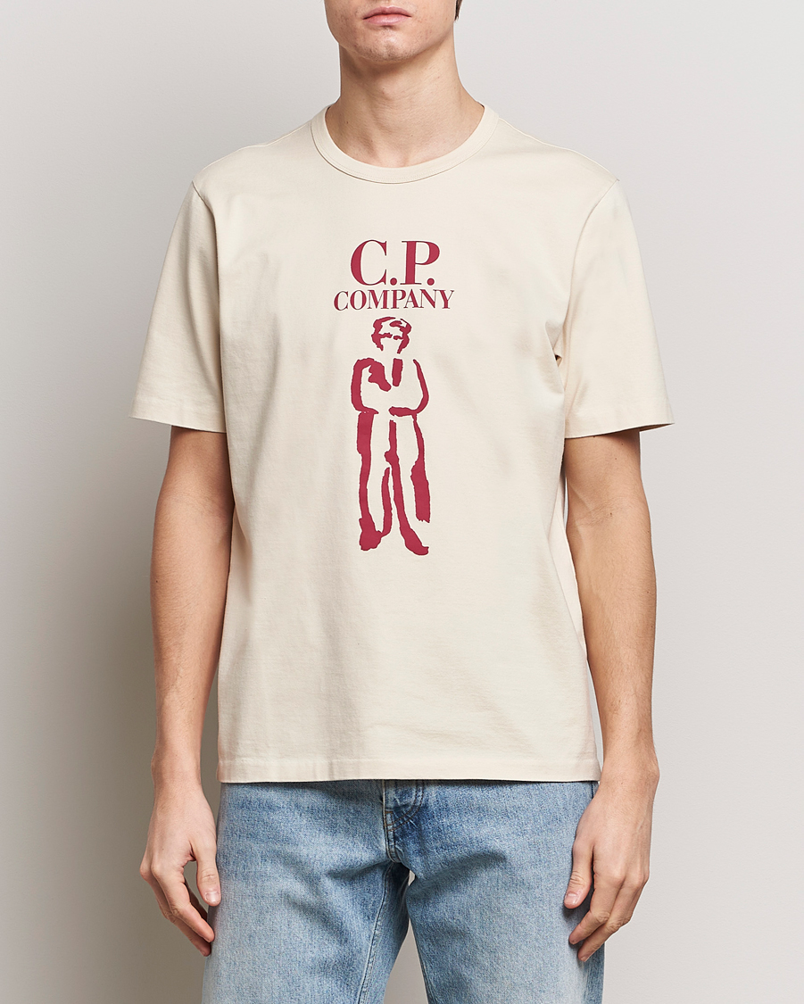 Men | T-Shirts | C.P. Company | Mercerized Heavy Cotton Logo T-Shirt Ecru