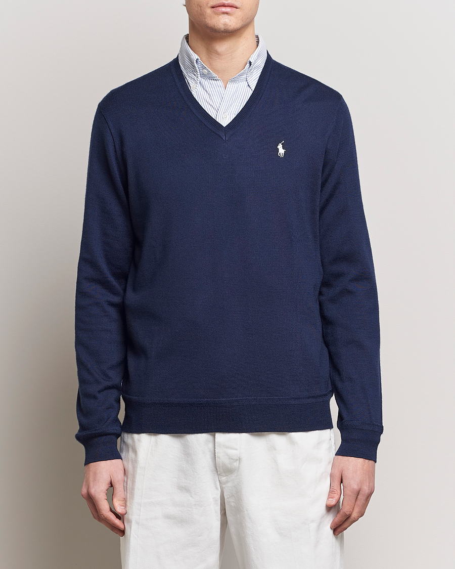 Men | Sweaters & Knitwear | Polo Ralph Lauren Golf | Wool Knitted V-Neck Sweater Refined Navy