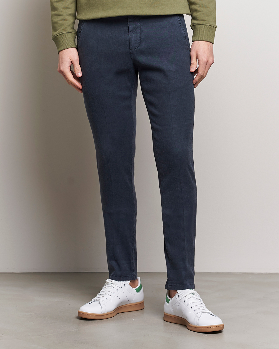 Men | Trousers | Dondup | Gaubert Linen Stretch Chinos Navy