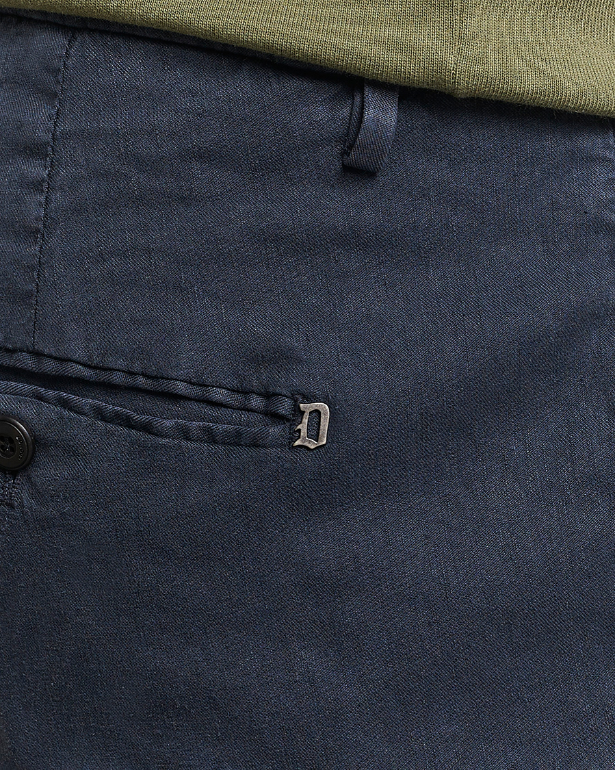 Men | Trousers | Dondup | Gaubert Linen Stretch Chinos Navy