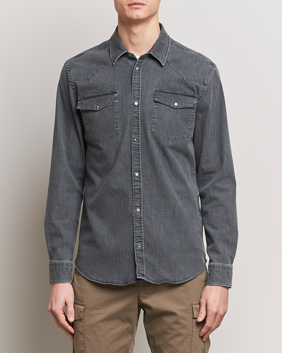 Men | Denim Shirts | Dondup | Slim Fit Pocket Denim Shirt Washed Grey