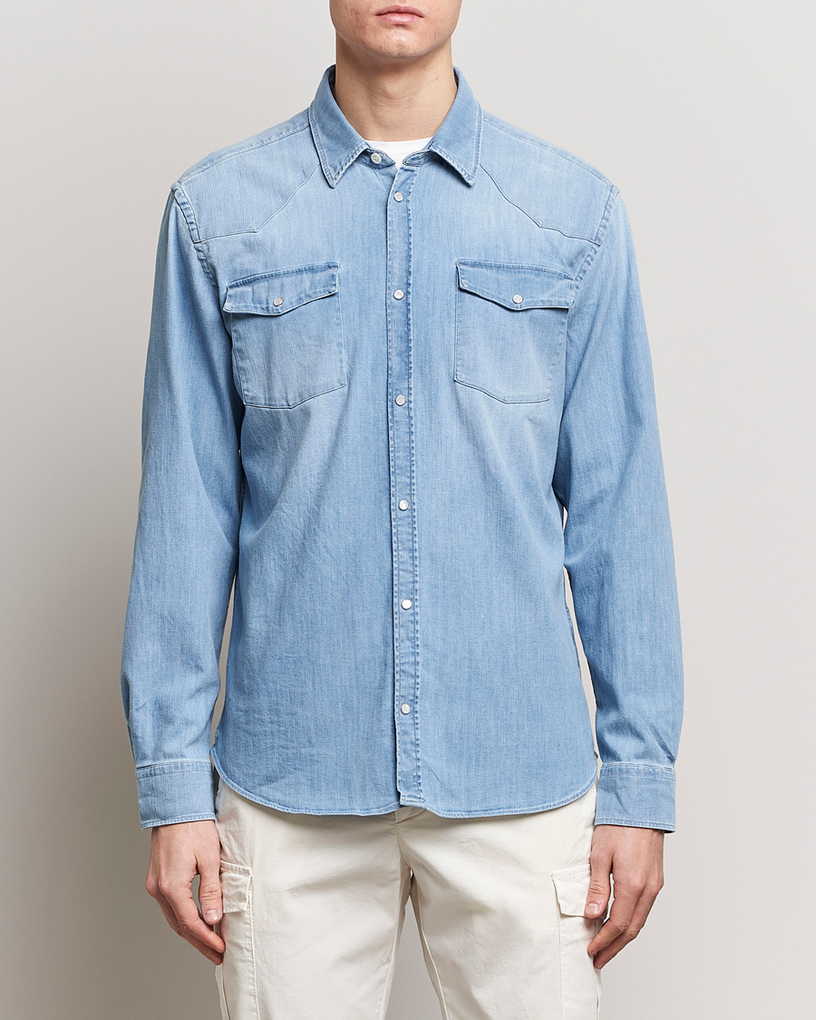 Men |  | Dondup | Slim Fit Pocket Denim Shirt Light Blue