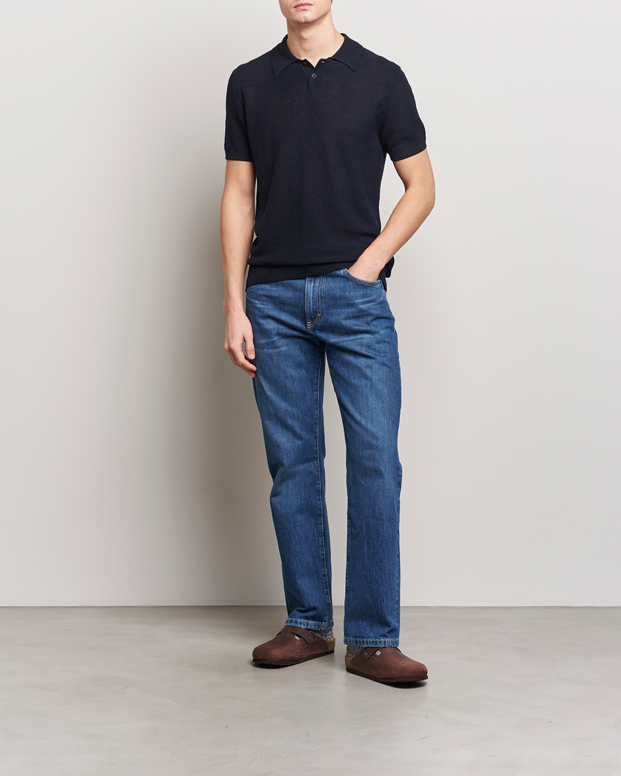 Men | Polo Shirts | A.P.C. | Jay Viscose/Linen Polo Dark Navy