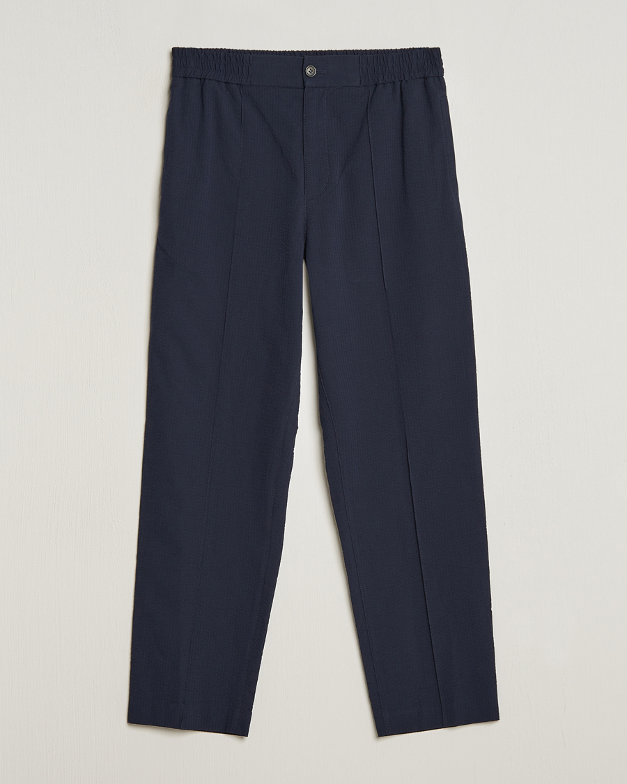 A.P.C. Joaquin Seersucker Drawstring Trousers Dark Navy at