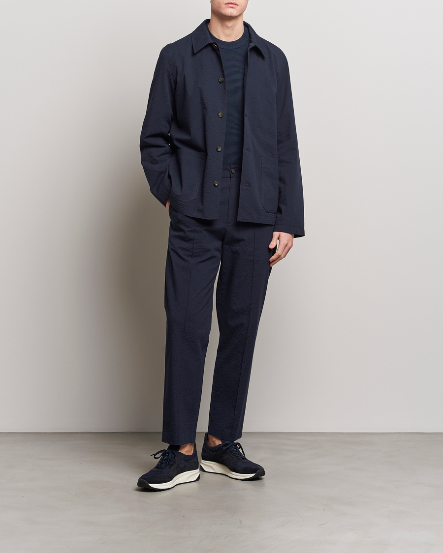 Men | Trousers | A.P.C. | Joaquin Seersucker Drawstring Trousers Dark Navy