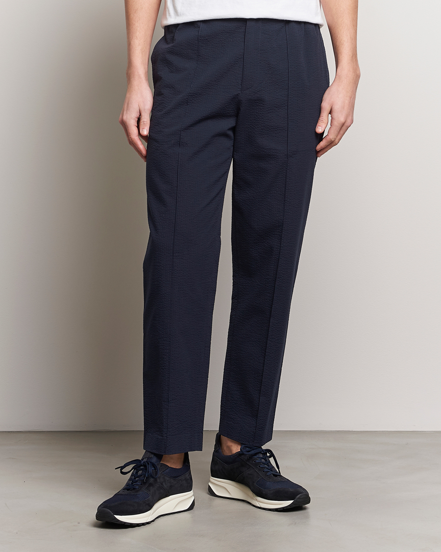 Men | Trousers | A.P.C. | Joaquin Seersucker Drawstring Trousers Dark Navy
