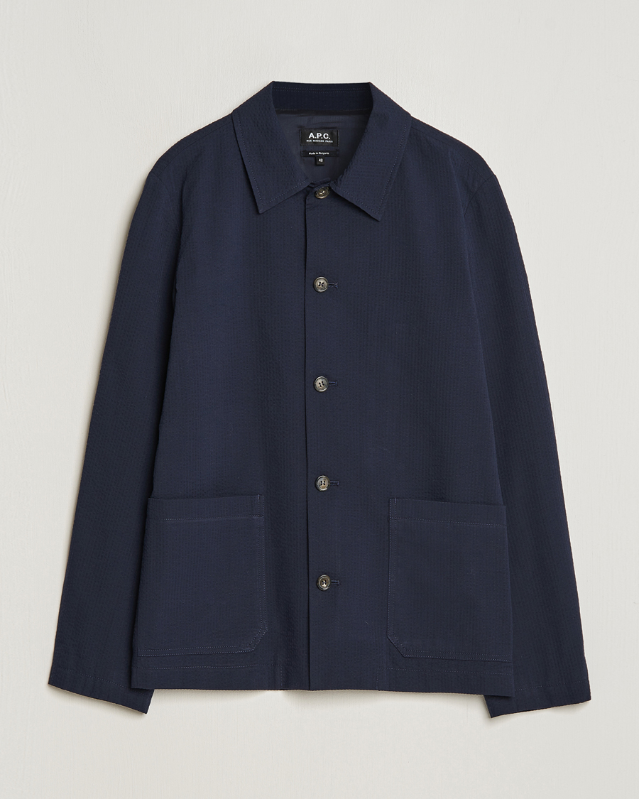 A.P.C. Brest Seersucker Overshirt Dark Navy at CareOfCarl.com