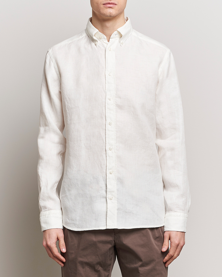 Herr |  | Eton | Slim Fit Linen Button Down Shirt White