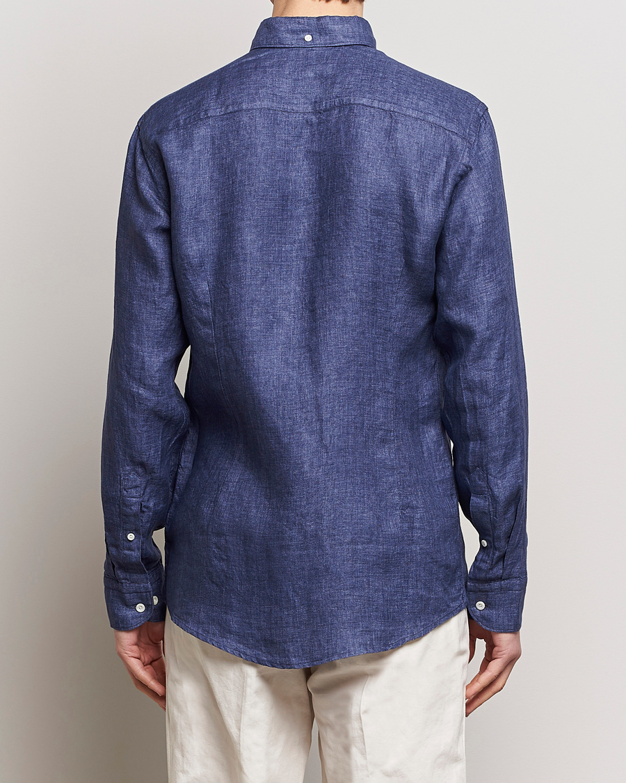 Men | Shirts | Eton | Slim Fit Linen Button Down Shirt Navy Blue