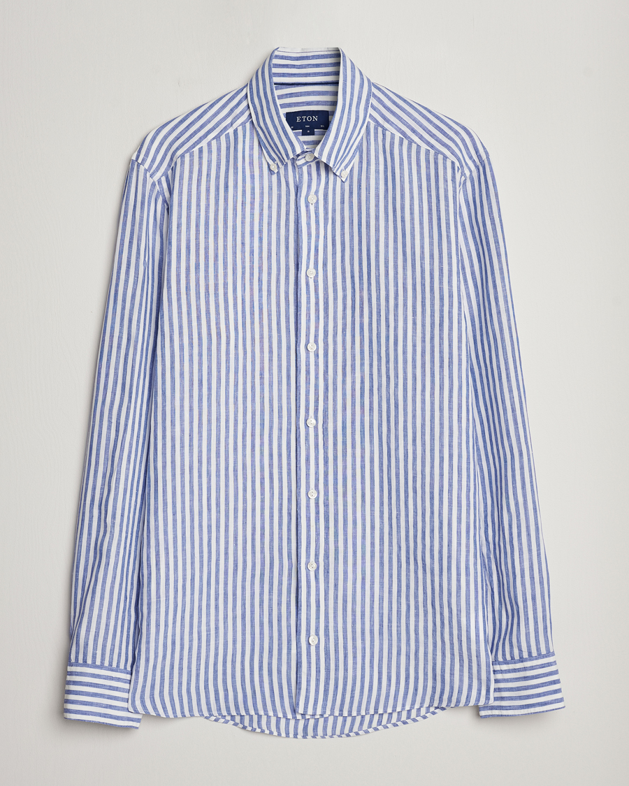 Men | Shirts | Eton | Slim Fit Striped Linen Shirt Blue/White