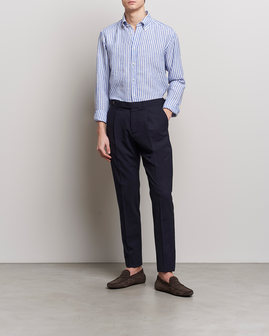 Men | Shirts | Eton | Slim Fit Striped Linen Shirt Blue/White