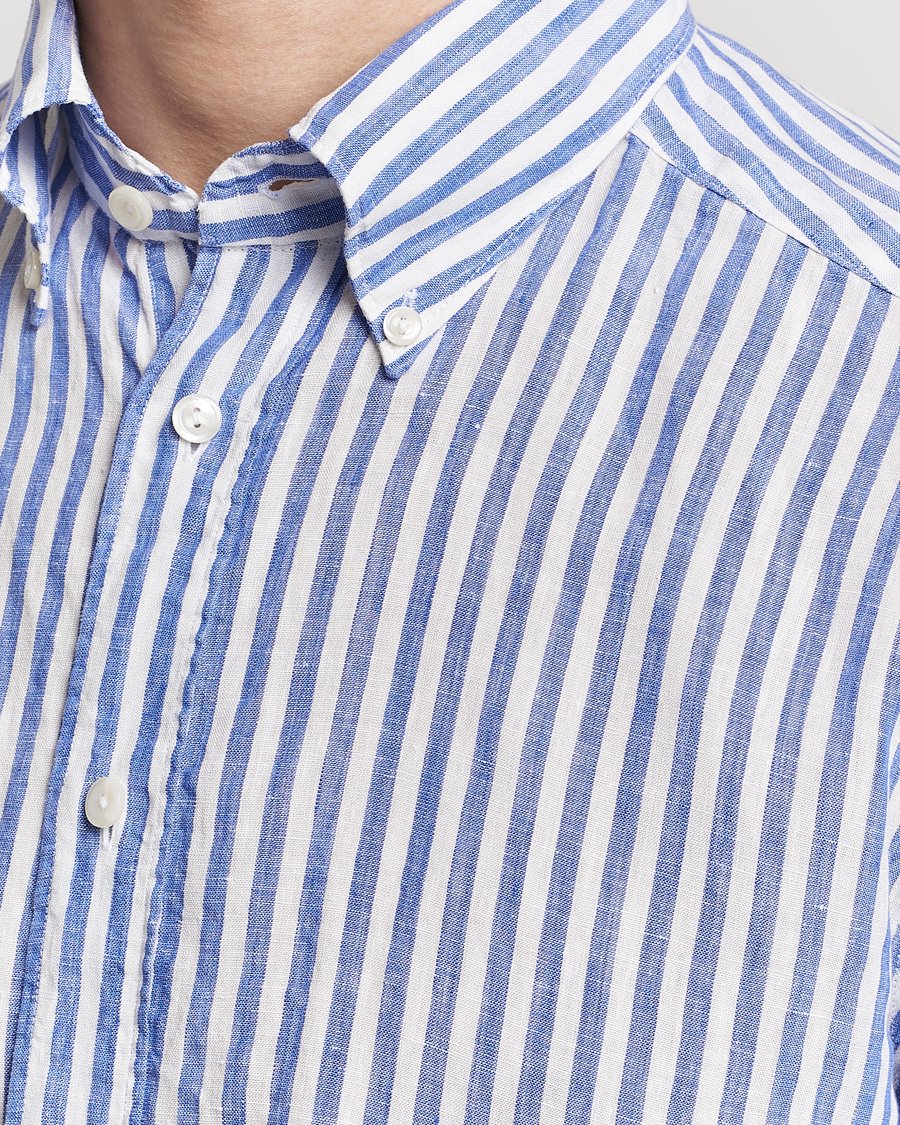 Men | Shirts | Eton | Slim Fit Striped Linen Shirt Blue/White