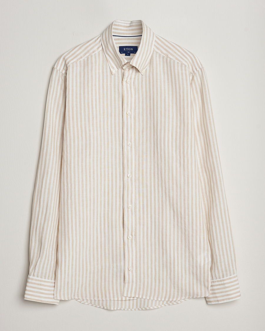 Men | Shirts | Eton | Slim Fit Striped Linen Shirt Beige/White