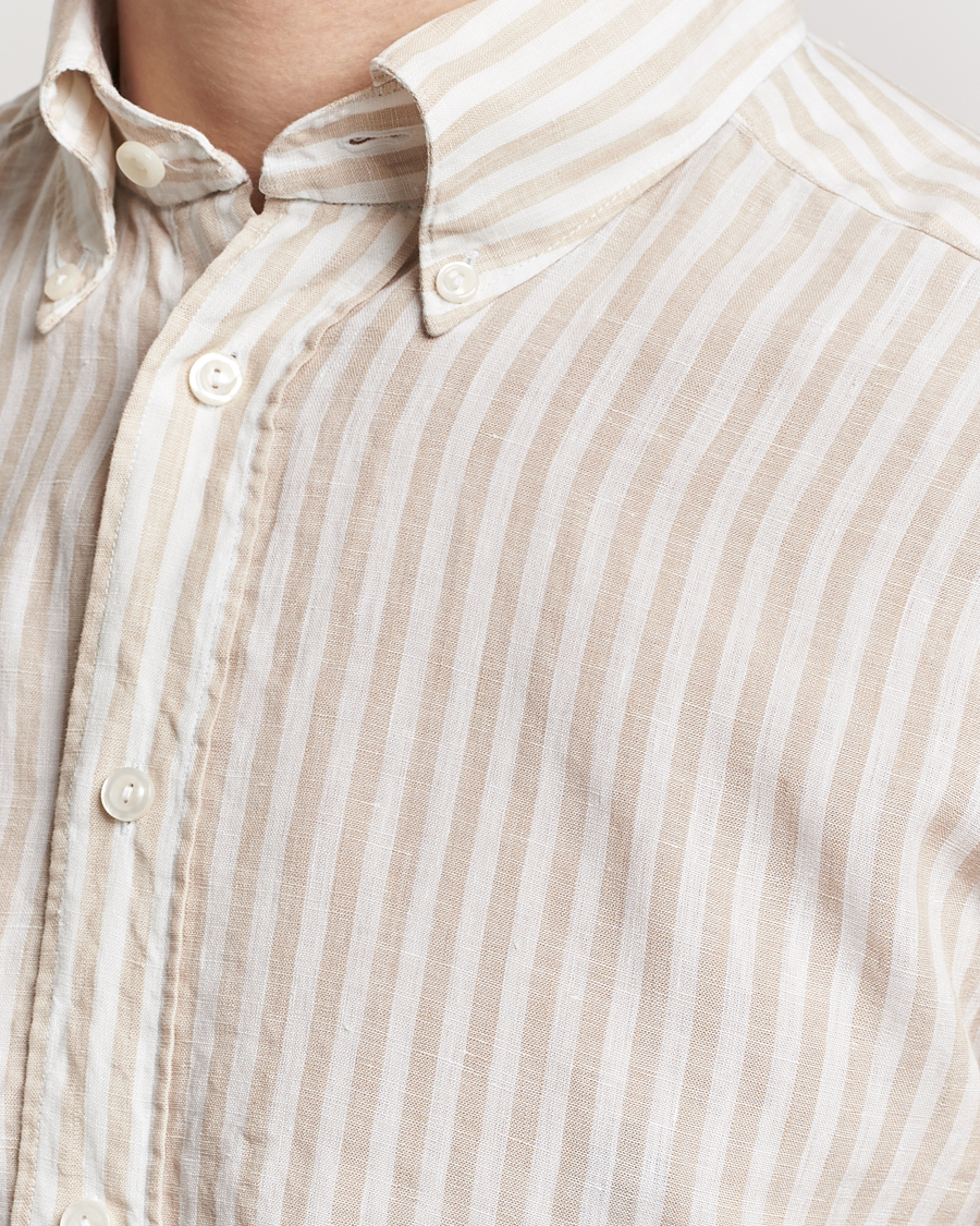 Men | Shirts | Eton | Slim Fit Striped Linen Shirt Beige/White