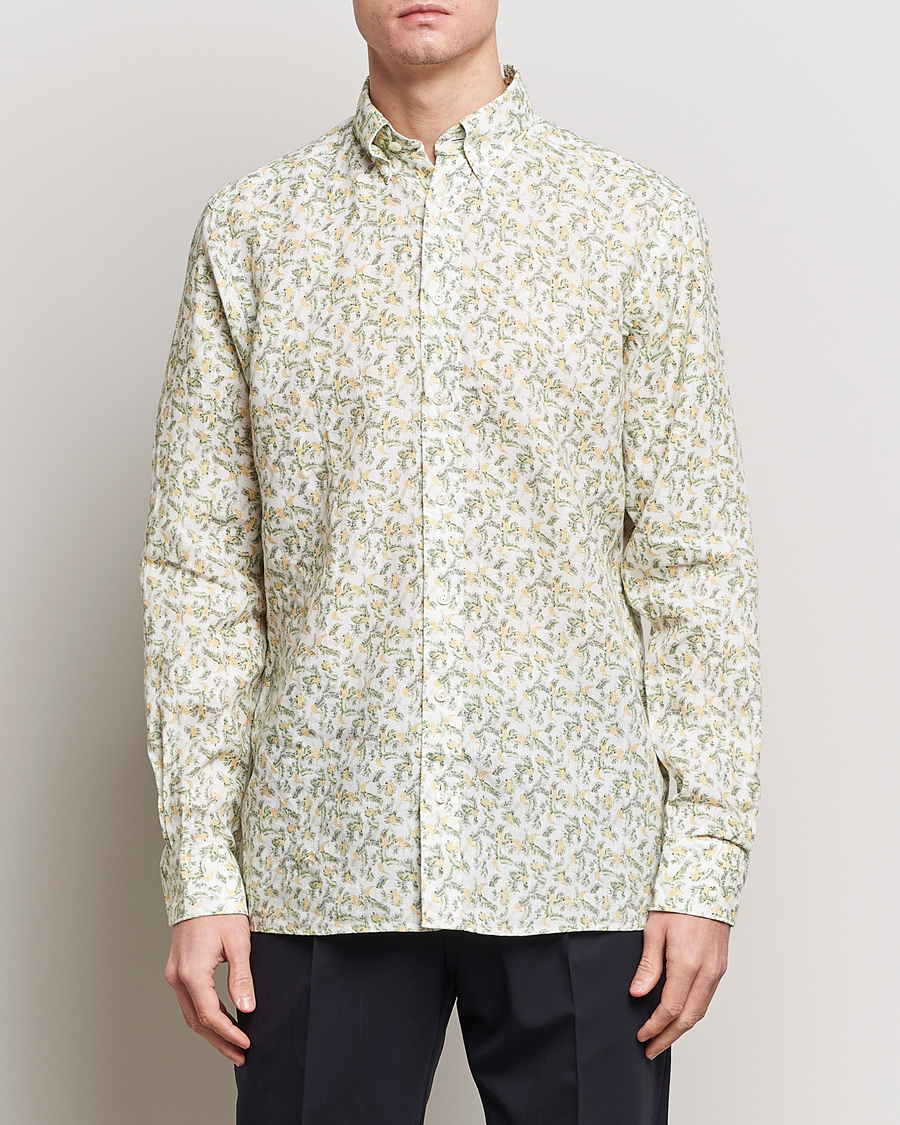 Men |  | Eton | Contemporary Fit Printed Linen Shirt Green Banana