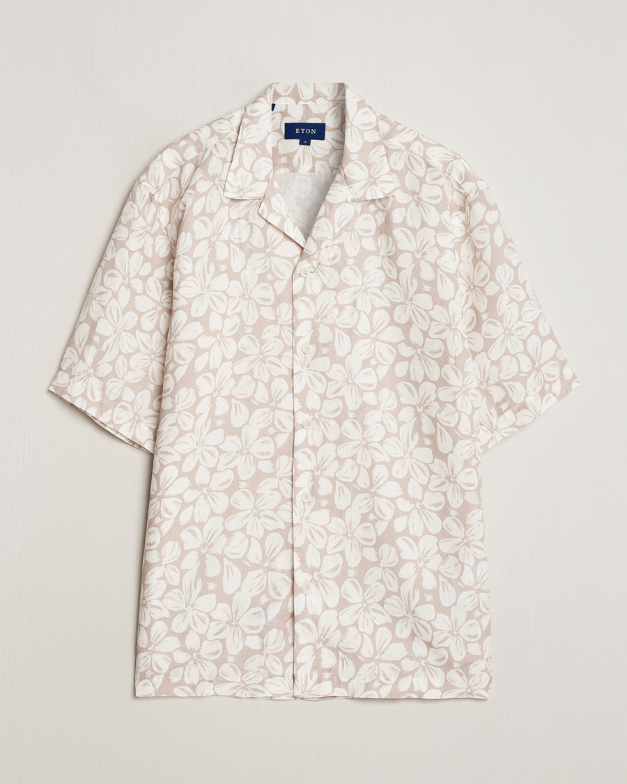 Men | Shirts | Eton | Printed Floral Linen Resort Shirt Beige