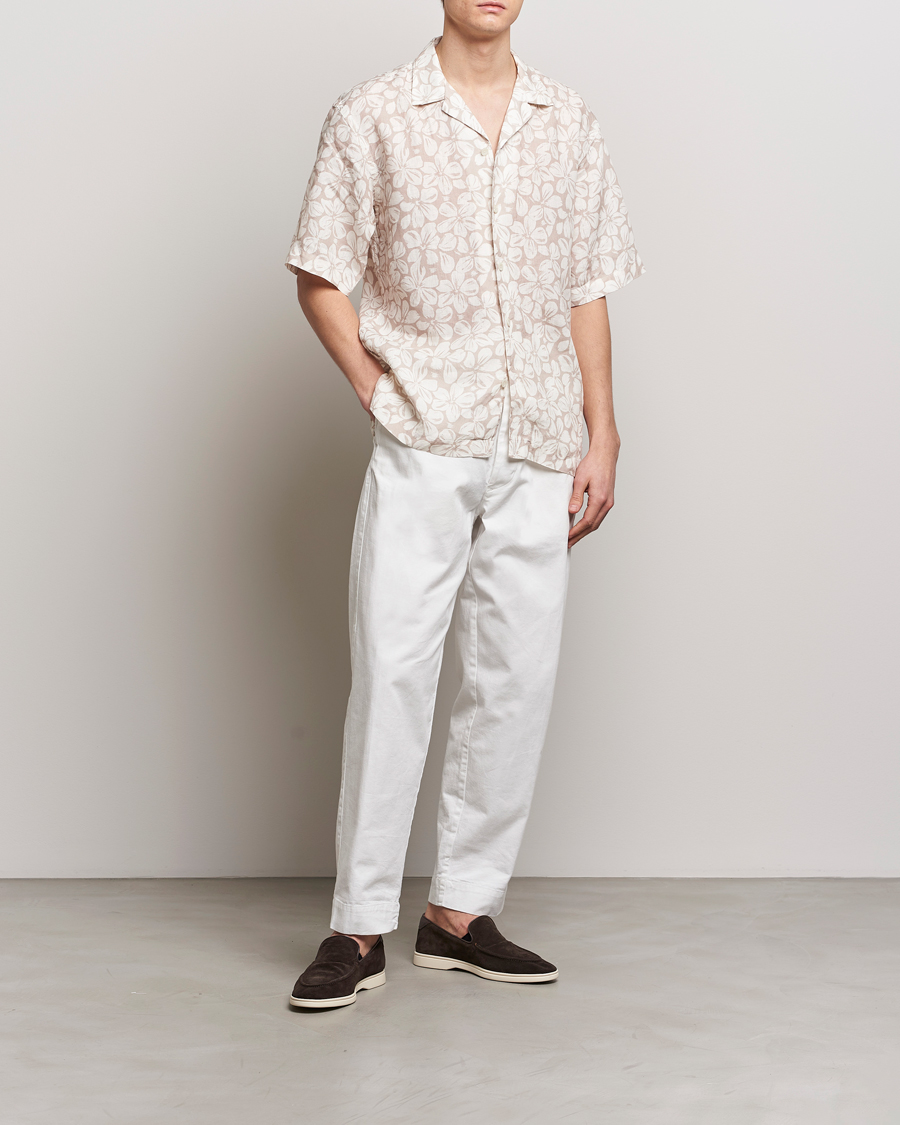Men | Shirts | Eton | Printed Floral Linen Resort Shirt Beige