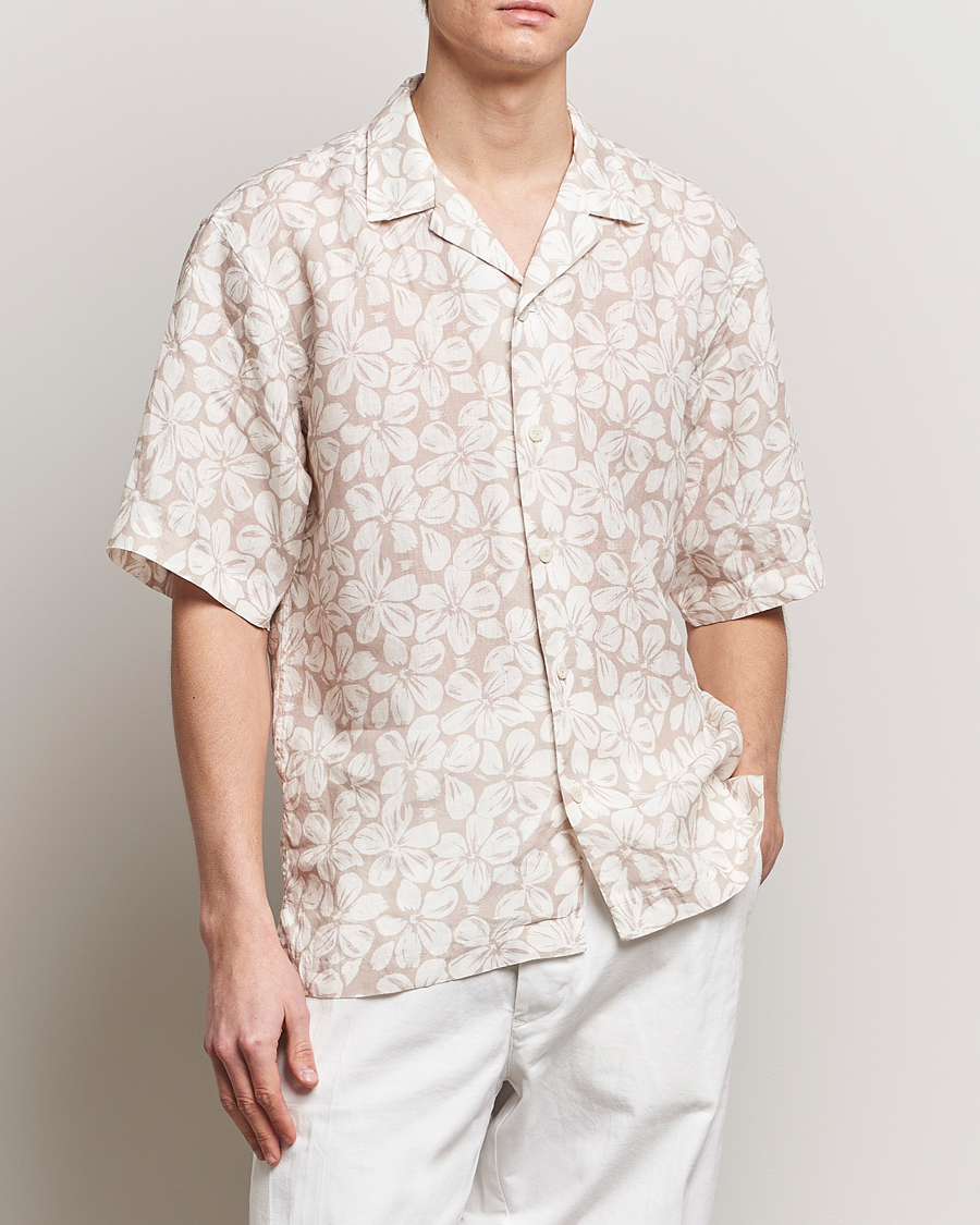 Men | Shirts | Eton | Printed Floral Linen Resort Shirt Beige