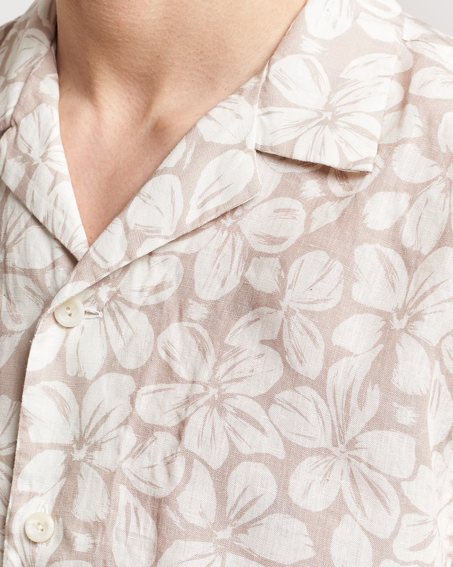 Men | Shirts | Eton | Printed Floral Linen Resort Shirt Beige