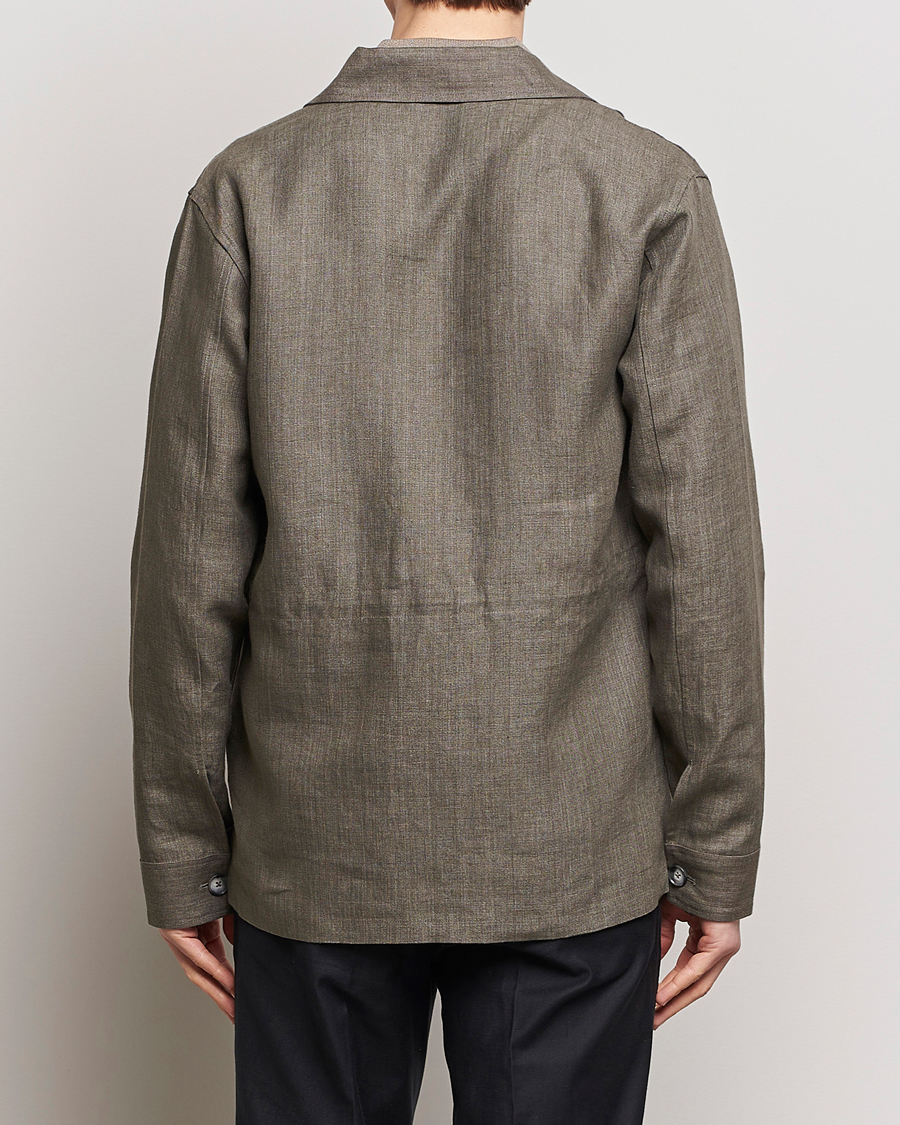 Eton Heavy Linen Drawstring Field Jacket Dark Green at