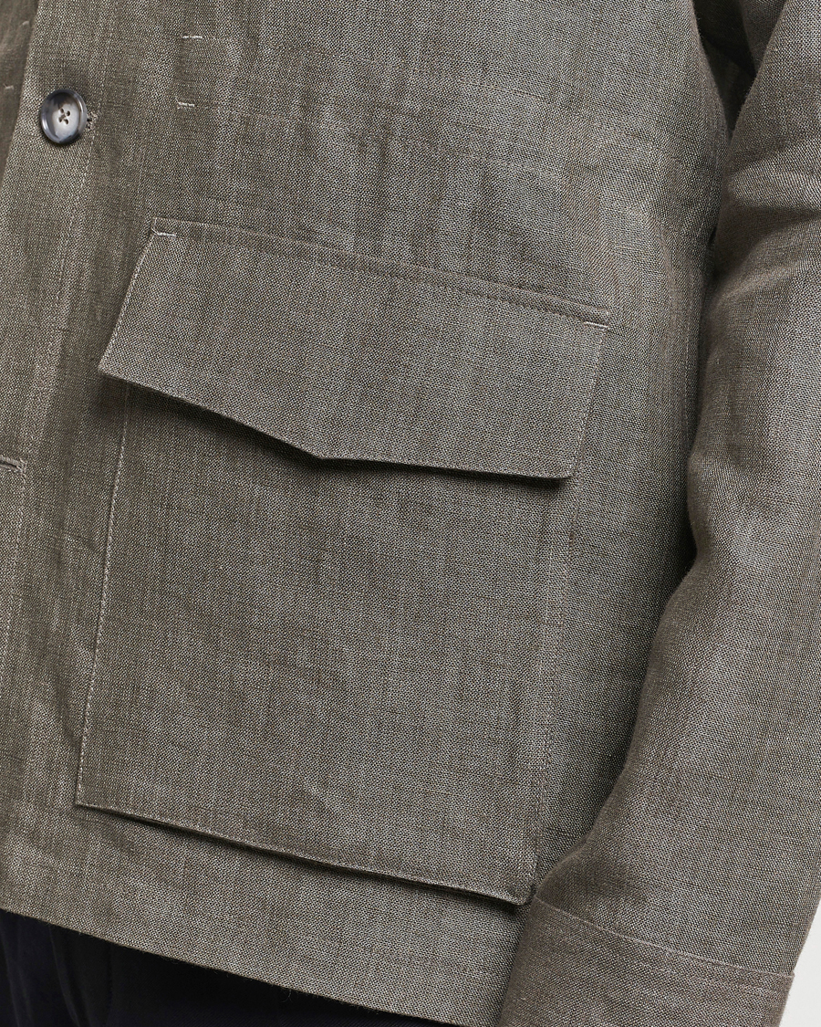 Eton Heavy Linen Drawstring Field Jacket Dark Green at