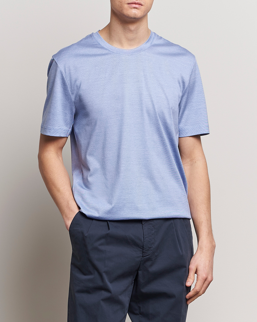 Men | T-Shirts | Eton | Mercerized Jersey Crew Neck T-Shirt Mid Blue