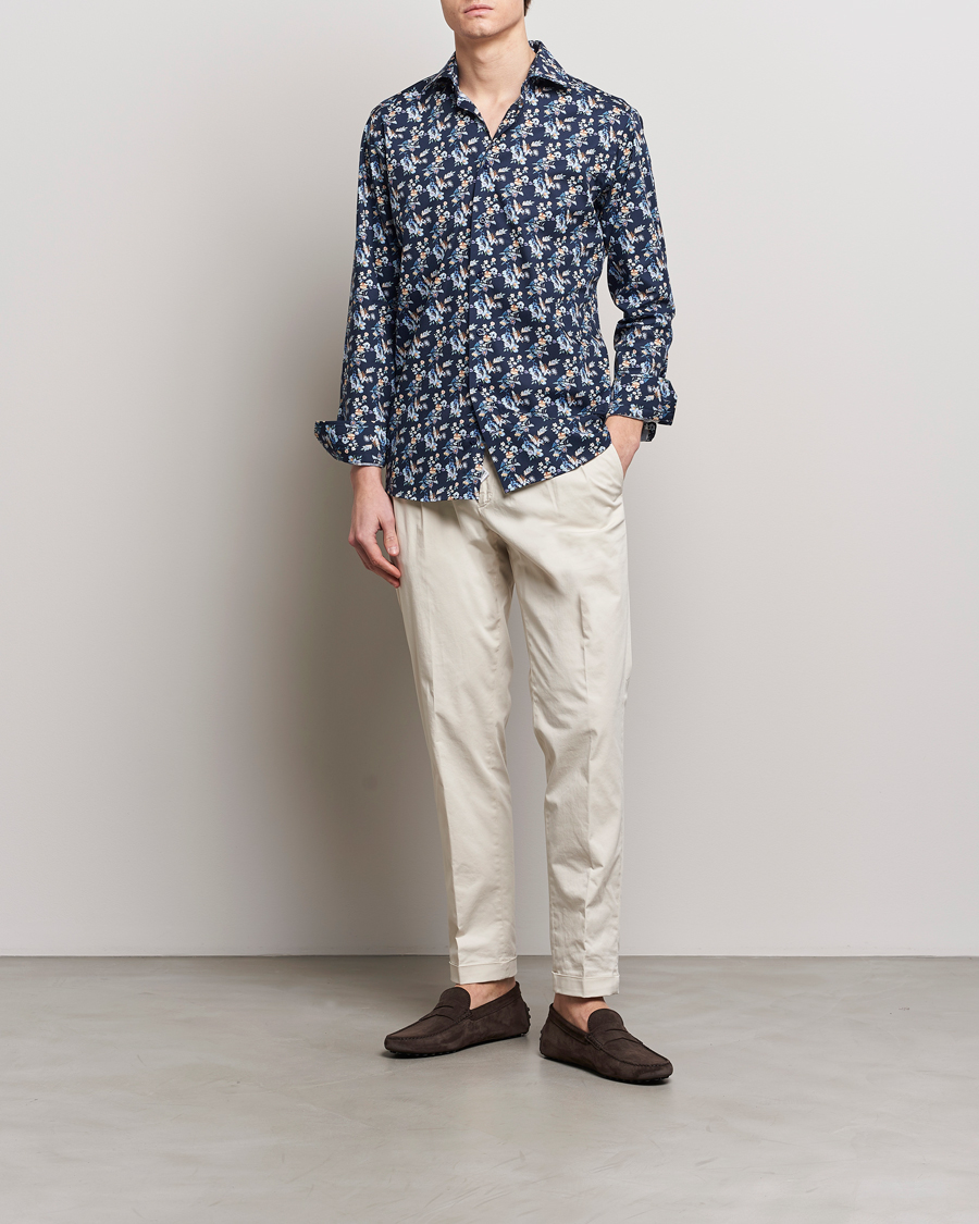 Men | Formal | Eton | Slim Fit Twill Printed Flower Shirt Navy Blue