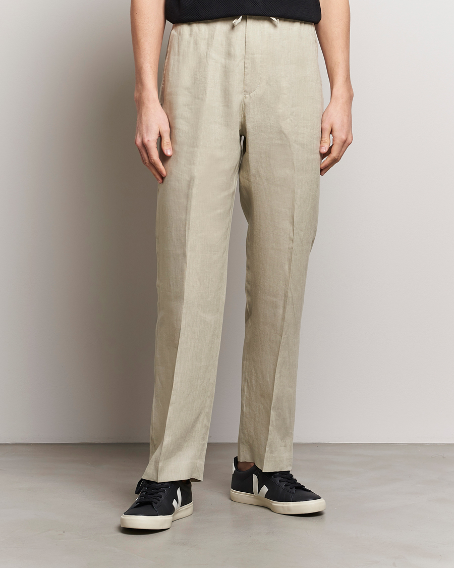 Men | Linen Trousers | Tiger of Sweden | Iscove Linen Drawstring Trousers Dawn Misty