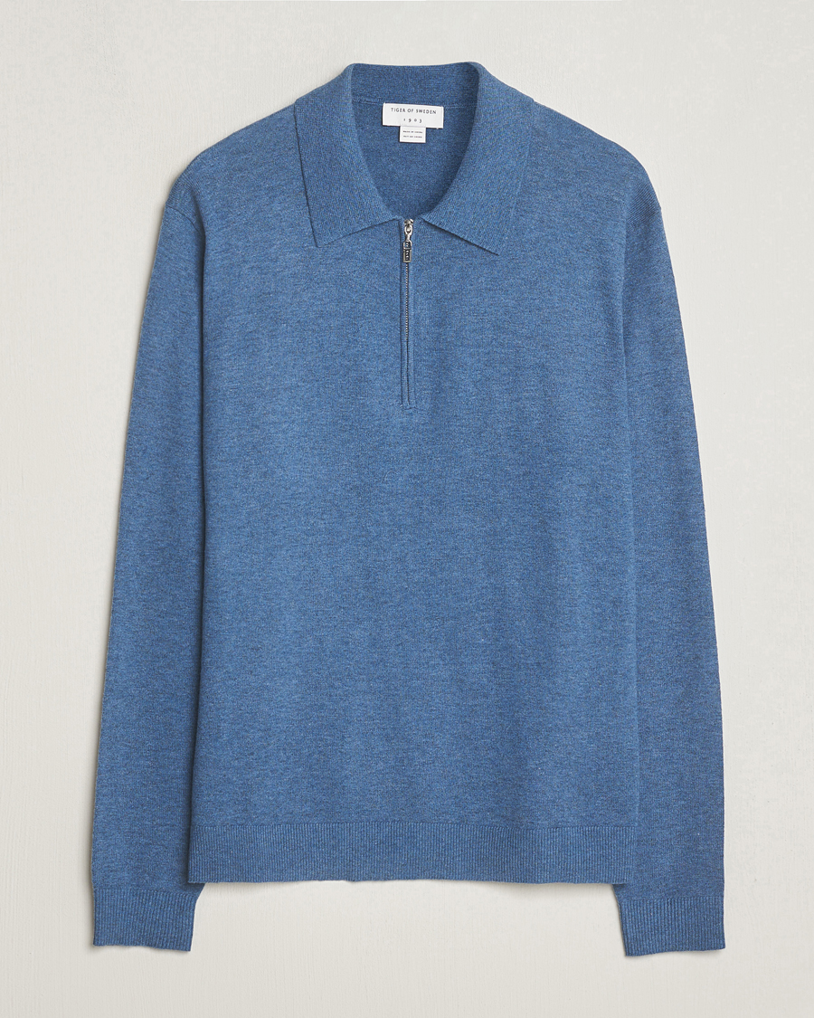 Men | Sweaters & Knitwear | Tiger of Sweden | Orbit Wool/Cotton Half Zip Thunder Blue