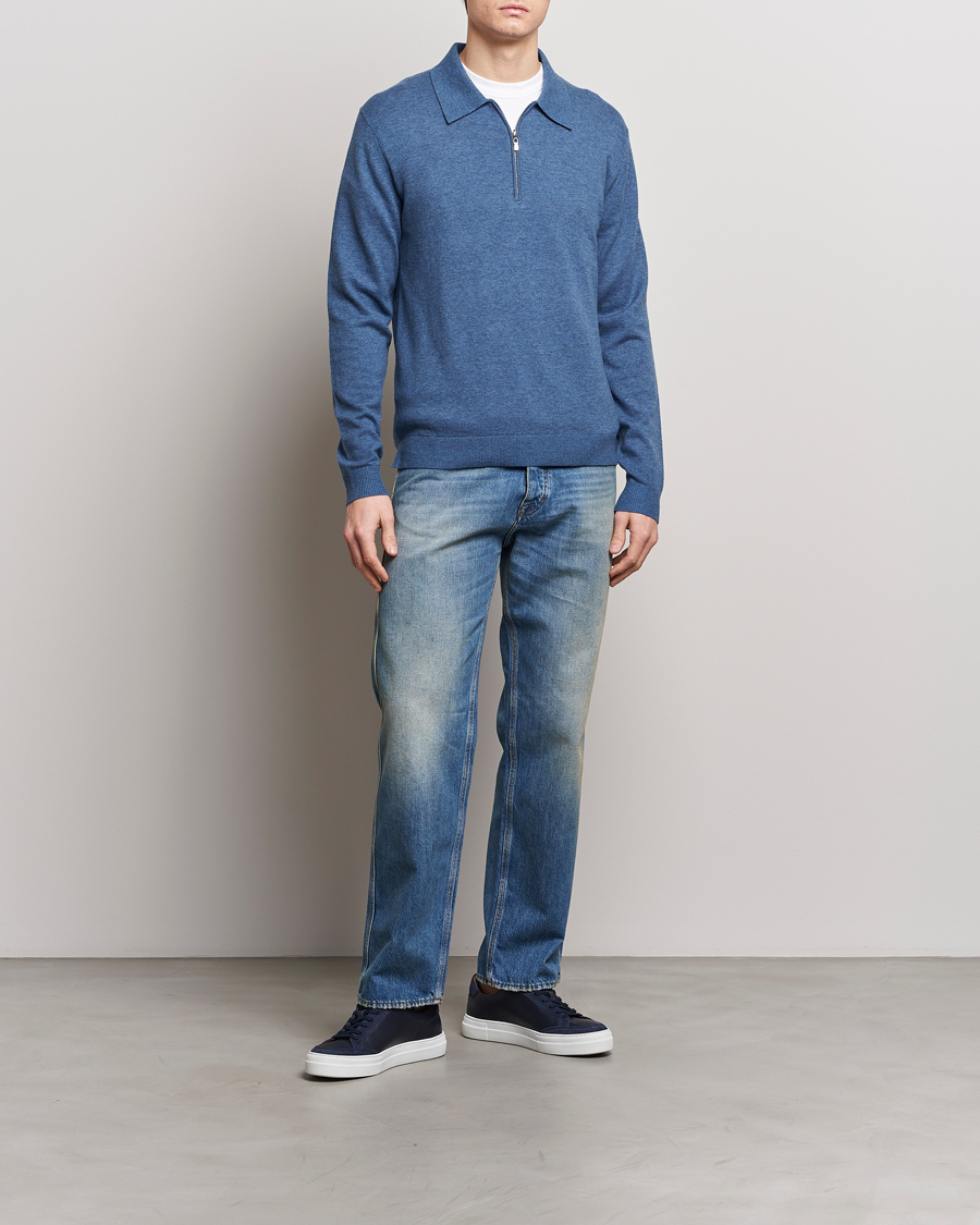 Men | Sweaters & Knitwear | Tiger of Sweden | Orbit Wool/Cotton Half Zip Thunder Blue